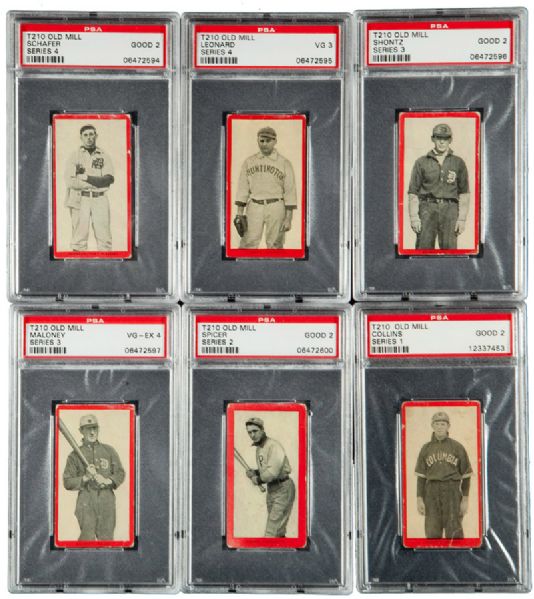 1910 T210 OLD MILL PSA GRADED LOT OF 13 (NINE ARE 1/1)