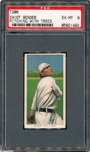 1909-11 T206 CHIEF BENDER (PITCHING WITH TREES) EX-MT PSA 6