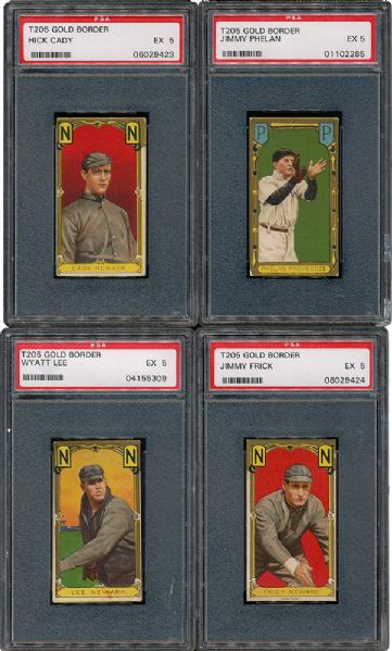 1911 T205 GOLD BORDER LOT OF 4 - CADY, FRICK, LEE, AND PHELAN - ALL EX PSA 5