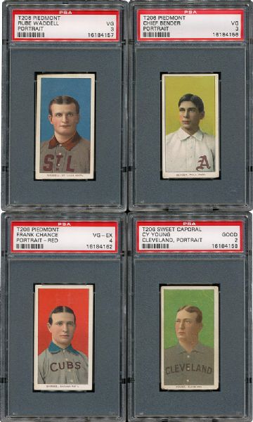 1909-11 HALL OF FAME PORTRAIT PSA GRADED LOT OF 4 - YOUNG, CHANCE, WADDELL AND BENDER