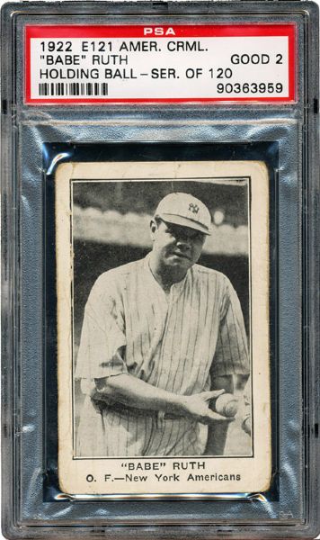 1922 E121 SERIES OF 120 AMERICAN CARAMEL "BABE" RUTH (HOLDING BALL) GD PSA 2