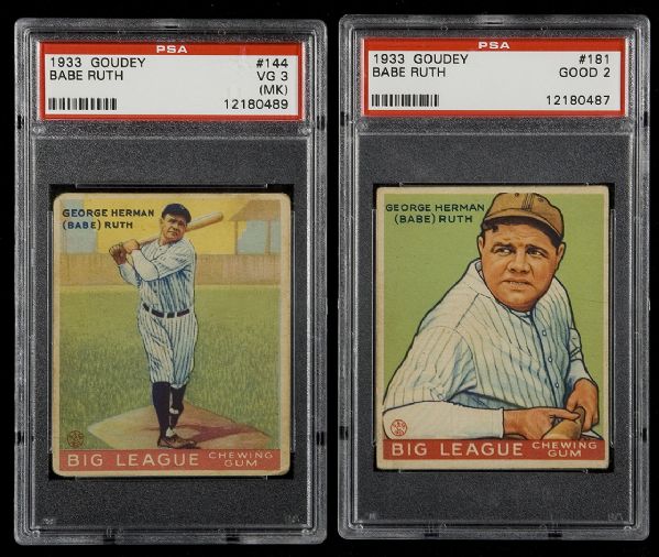 1933 Goudey Babe Ruth #144 PSA 3 MK and Babe Ruth #181 PSA 2  