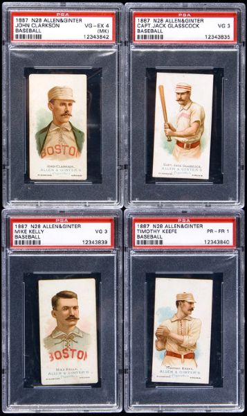 1887 N28 ALLEN & GINTER PSA GRADED LOT OF 4 INCLUDING KEEFE, KELLY AND CLARKSON