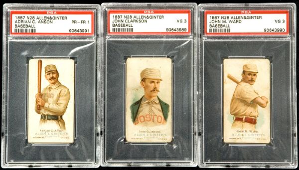 1887 N28 ALLEN & GINTER PSA GRADED LOT OF 3 HALL OF FAMERS - ANSON, CLARKSON AND WARD
