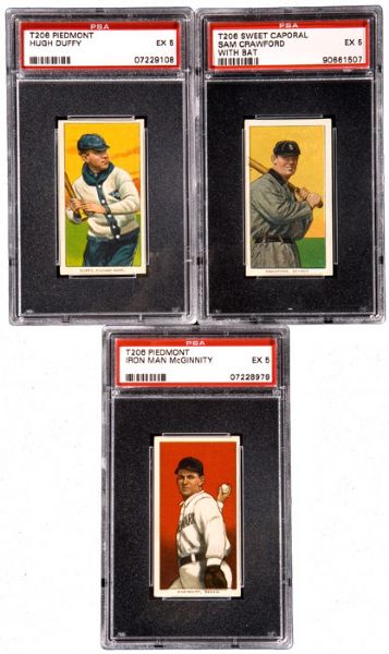 1909-11 T206 EX PSA 5 LOT OF 3 HALL OF FAMERS - CRAWFORD, DUFFY AND MCGINNITY