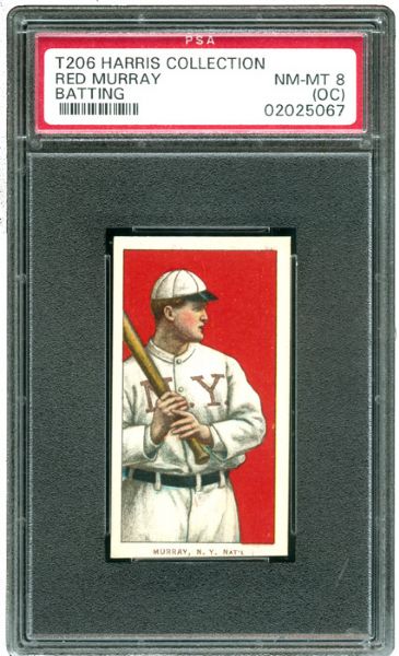 1909-11 T206 HARRIS COLLECTION RED MURRAY (BATTING) PSA 8(OC) NM-MT