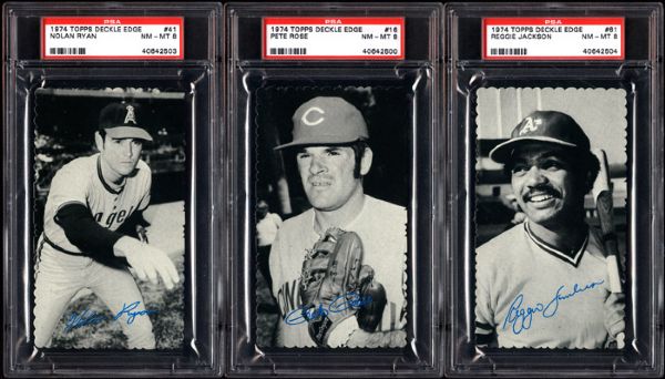1974 TOPPS DECKLE EDGE PSA 8 NM-MT GRADED LOT OF 3 - RYAN, ROSE, AND JACKSON