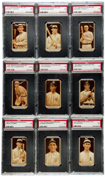 1912 T207 BROWN BORDER PSA GRADED ANONYMOUS BACK LOT OF (23) RARE CARDS INCLUDING SAIER AND WEAVER