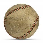 BASEBALL SIGNED BY BABE RUTH AND LOU GEHRIG ON SAME PANEL