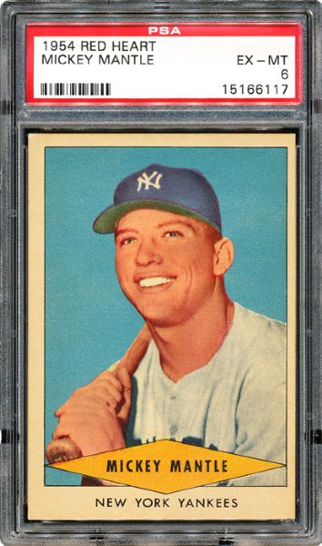 1954 RED HEART MICKEY MANTLE PSA 6 EX-MT