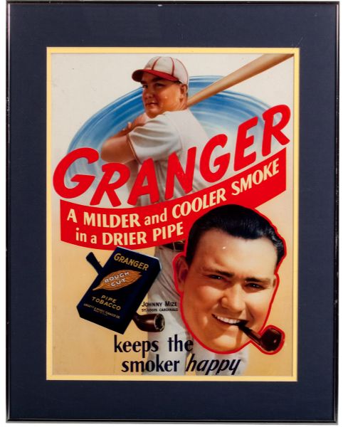 1947 JOHNNY MIZE "GRANGER PIPE TOBACCO" ADVERTISING SIGN