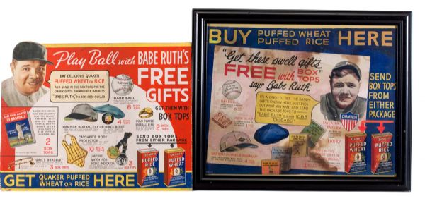 PAIR OF 1934 BABE RUTH QUAKER OATS ADVERTISING DISPLAYS