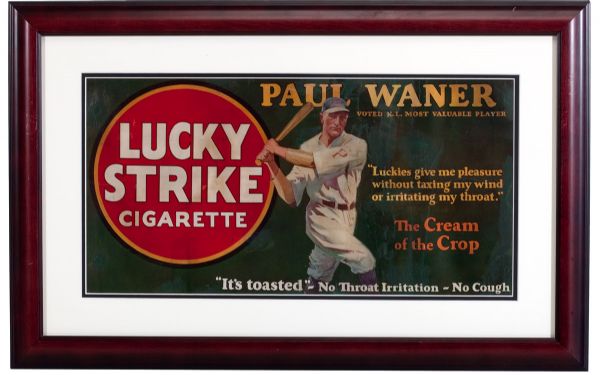 SET OF (5) LUCKY STRIKE TROLLEY CARD ADVERTISING SIGNS INCLUDING LAZZERI, GROVE, HEILMANN AND THE WANER BROTHERS
