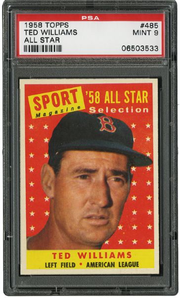 1958 TOPPS #485 TED WILLIAMS ALL STAR MINT PSA 9