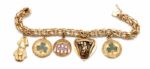 DOROTHY AUERBACHS 14K CHARM BRACELET INCLUDING 1965, 1966, 1969 CELTICS CHAMPIONSHIP AND HOF INDUCTEE CHARMS