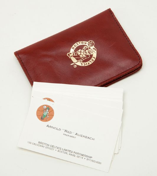 RED AUERBACHS PERSONAL LEATHER BUSINESS CARD HOLDER WITH 25 BUSINESS CARDS