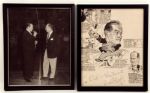 RED AUERBACH AND BOBE HOPE ORIGINAL ARTWORK BY BOB COYNE SIGNED BY HOPE WITH PHOTO