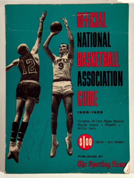 RED AUERBACHS AUTOGRAPHED 1958-59 NBA GUIDE 