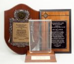 LOT OF THREE AWARD PLAQUES AND TROPHIES PRESENTED TO RED AUERBACH BY THE NEW ENGLAND BNAI BRITH SPORTS LODGE