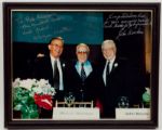 JOHN WOODEN AND MORGAN WOOTTEN SIGNED PHOTO INSCRIBED TO RED AUERBACH