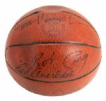 RED AUERBACHS OWN 1958-59 WORLD CHAMPION BOSTON CELTICS VINTAGE TEAM SIGNED BASKETBALL INCLUDING WALTER BROWN