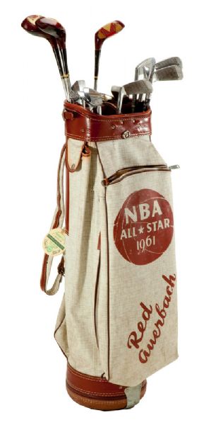RED AUERBACHS FULL SET OF GOLF CLUBS IN CUSTOM RED AUERBACH 1961 NBA ALL-STAR GAME BAG