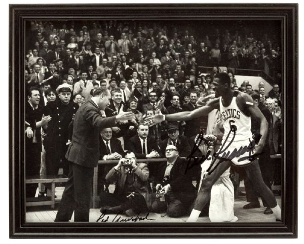 RED AUERBACHS 8X10 PHOTO SIGNED BY AUERBACH AND RUSSELL