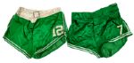 TWO PAIRS OF 1950S BOSTON CELTICS GAME WORN SHORTS ATTRIBUTED TO DERMIE OCONNELL AND BOB DONHAM FROM RED AUERBACHS COLLECTION