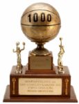 RED AUERBACHS 1,000TH CAREER WIN TROPHY PRESENTED TO HIM ON FEBRUARY 13TH, 1966 AT BOSTON GARDEN WITH RELATED PHOTO