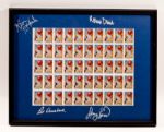 RED AUERBACHS 1991 BASKETBALL CENTENNIAL STAMPS SHEET SIGNED BY AUERBACH, BIRD AND OTHERS 