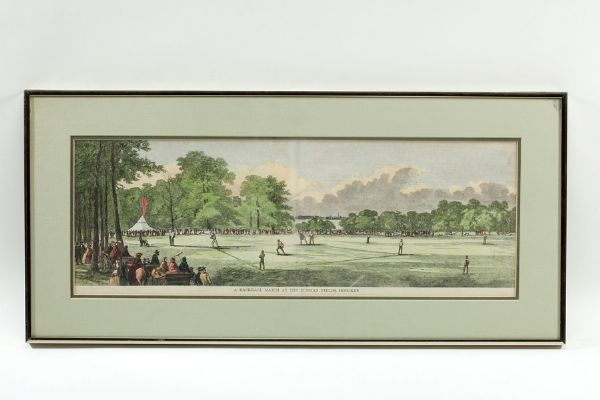 1859 HARPERS WEEKLY "BASEBALL MATCH AT THE ELYSIAN FIELDS" WOODCUT 