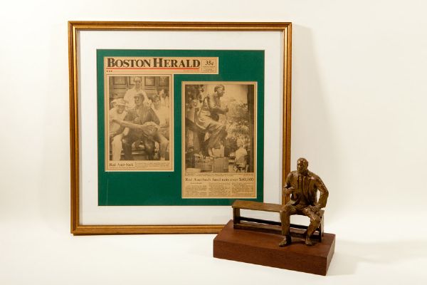 RED AUERBACHS BRONZE COACH OF THE YEAR STATUE WITH RELATED PHOTOS 