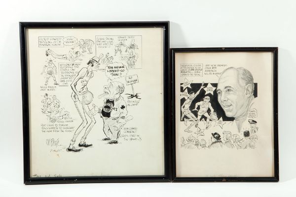 TWO PIECES OF BOSTON CELTICS ORIGINAL ARTWORK BY BISSELL 