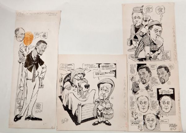 FOUR PIECES OF BOSTON CELTICS ORIGINAL ARTWORK BY BROBO 