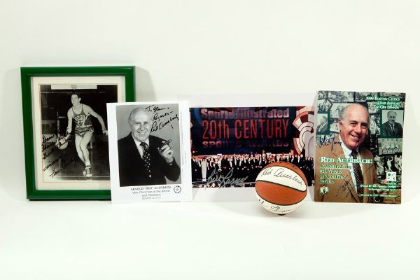 LOT OF FIVE AUTOGRAPHED ITEMS FROM THE RED AUERBACH ESTATE 