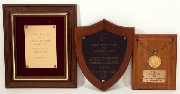 THREE LOCAL HALL OF FAME AWARD PLAQUES PRESENTED TO RED AUERBACH