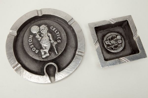 PAIR OF PEWTER BOSTON CELTICS ASHTRAYS FROM THE RED AUERBACH ESTATE 