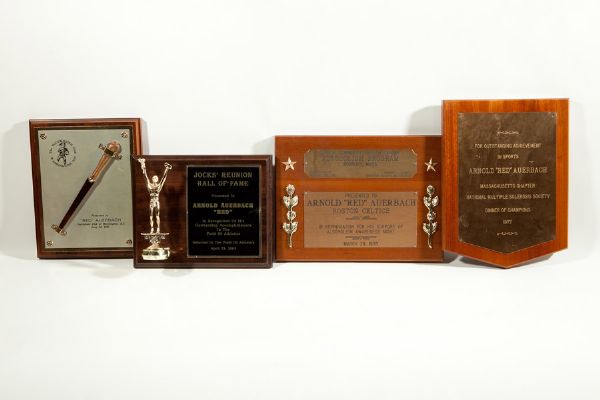 LOT OF EIGHT PLAQUES PRESENTED TO RED AUERBACH AT VARIOUS EVENTS 