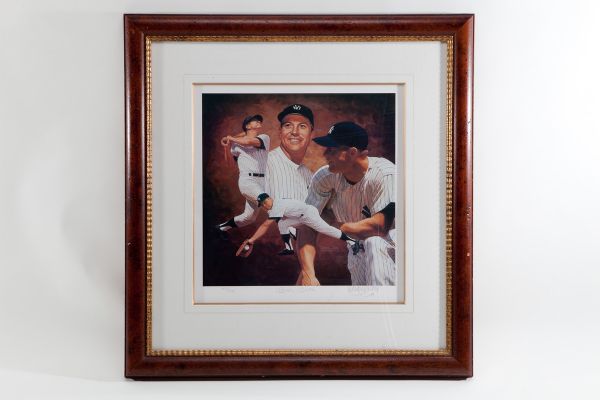 LARGE FRAMED 32 1/2X34 MICKEY MANTLE SIGNED LIMITED EDITION LITHOGRAPH (407/536) BY ARTIST DANNY DAY