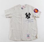 MICKEY MANTLE SIGNED MITCHELL AND NESS REPLICA JERSEY WITH HOF NOTATION