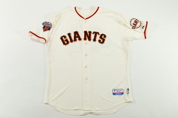 2011 SEASON PABLO SANDOVAL SIGNED GAME USED SAN FRANCISCO GIANTS HOME JERSEY  WITH 2010 WORLD SERIES CHAMPIONS PATCH
