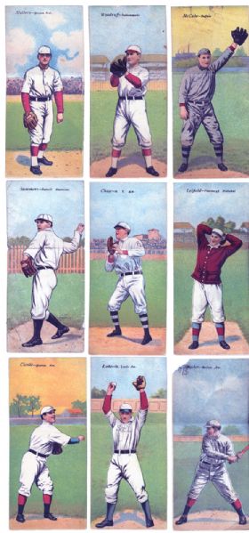 1911 T201 MECCA DOUBLE FOLDER LOT OF 9 INC SPEAKER, JENNINGS, CICOTTE, CHASE, AND WALLACE
