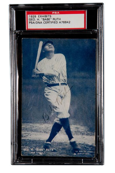1925-31 BABE RUTH AUTOGRAPHED POSTCARD BACK EXHIBIT CARD