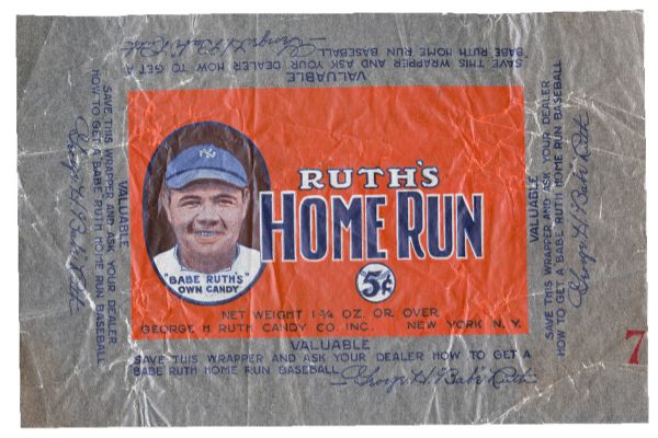 1928 BABE RUTH "RUTHS HOME RUN" CANDY BAR FIVE CENT WRAPPER