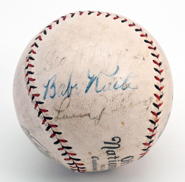 1927 BABE RUTH AUTOGRAPHED HOME RUN BALL HIT DURING HISTORIC BUSTIN BABES BARNSTORMING TOUR – ALSO SIGNED BY GEHRIG, VANCE AND OTHERS (EXCEPTIONAL PHOTO-PROVENANCE)