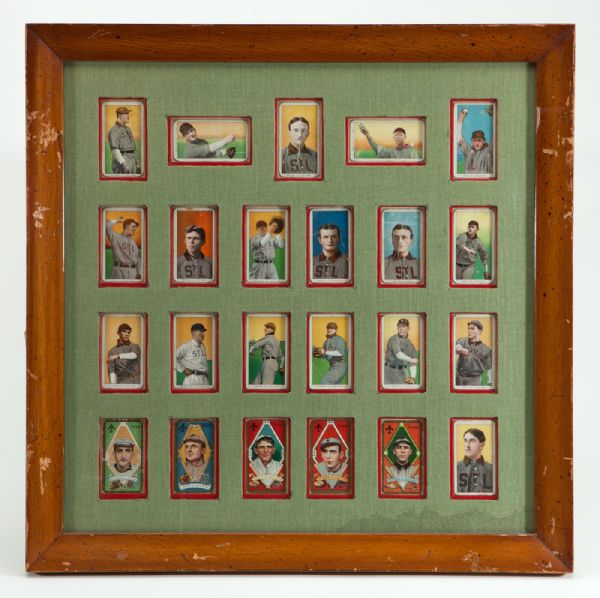1909-11 T206 (18) AND 1911 T205 (5) LOT OF 23 ST. LOUIS BROWNS INC. THE RARE DEMMITT, ST. LOUIS AMERICAN IN VINTAGE FRAME