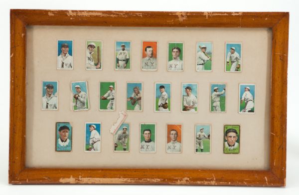 1909-11 T206 (20) AND 1911 T205 (2) LOT OF 22 NEW YORK GIANTS INC. 3 MCGRAWS IN VINTAGE FRAME