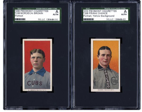 1909-1910 T206 FRANK CHANCE AND MORDECAI BROWN PORTRAIT CARDS - BOTH SGC AUTHENTIC