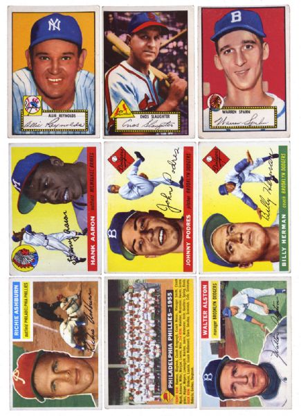 1952 (20), 1955 (57), AND 1956 (73) TOPPS BASEBALL LOT OF 150 WITH STARS