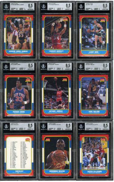 1986-87 FLEER BASKETBALL HIGH GRADE COMPLETE SET WITH ALL BUT ONE CARD NM-MT+ BECKETT 8.5 OR HIGHER